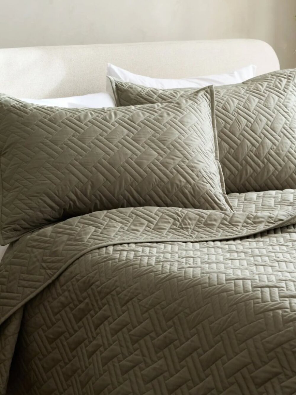 Quince Organic Cotton Basketweave Quilted Shams Dried Sage Set 2 NWOT